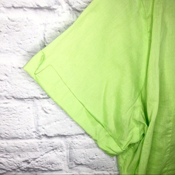 Avenue Lime Button Down Front Tie Crop Top - Picture 4 of 7